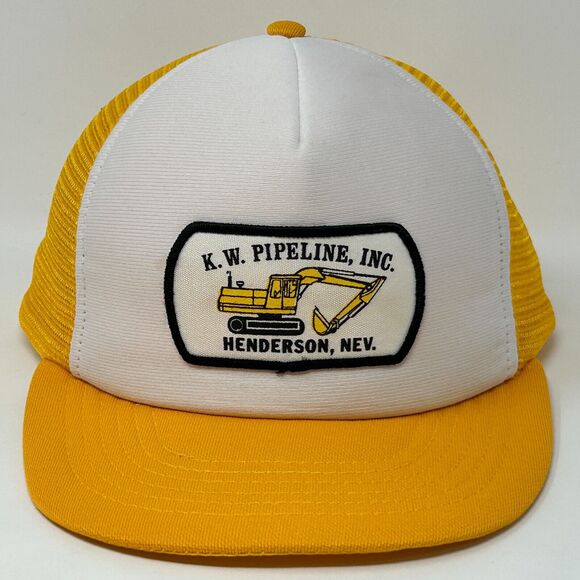 Vintage KW Pipeline Inc Patch Trucker Hat Baseball Cap 80s Backhoe Mesh Yellow - Picture 10 of 10
